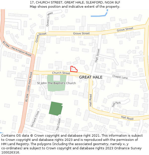 17, CHURCH STREET, GREAT HALE, SLEAFORD, NG34 9LF: Location map and indicative extent of plot