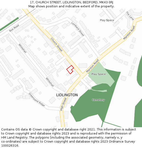 17, CHURCH STREET, LIDLINGTON, BEDFORD, MK43 0RJ: Location map and indicative extent of plot