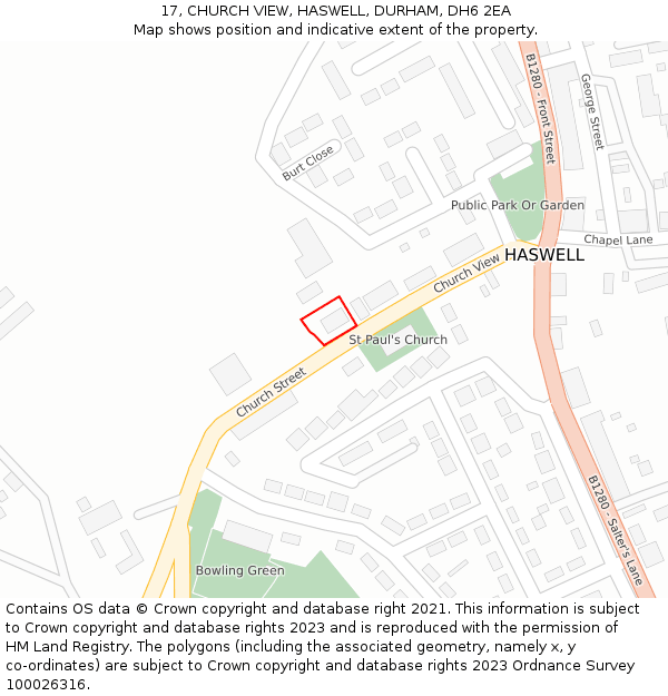 17, CHURCH VIEW, HASWELL, DURHAM, DH6 2EA: Location map and indicative extent of plot