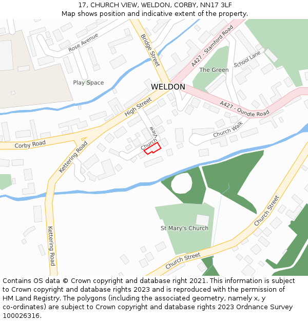 17, CHURCH VIEW, WELDON, CORBY, NN17 3LF: Location map and indicative extent of plot