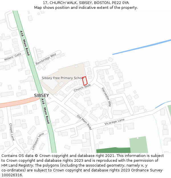 17, CHURCH WALK, SIBSEY, BOSTON, PE22 0YA: Location map and indicative extent of plot