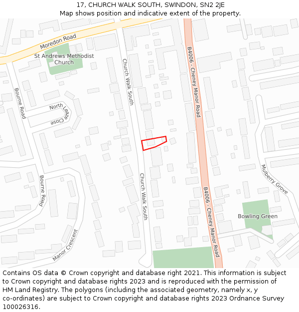 17, CHURCH WALK SOUTH, SWINDON, SN2 2JE: Location map and indicative extent of plot