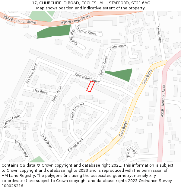 17, CHURCHFIELD ROAD, ECCLESHALL, STAFFORD, ST21 6AG: Location map and indicative extent of plot