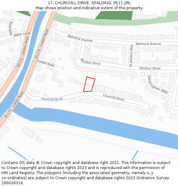 17, CHURCHILL DRIVE, SPALDING, PE11 2RL: Location map and indicative extent of plot