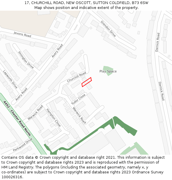 17, CHURCHILL ROAD, NEW OSCOTT, SUTTON COLDFIELD, B73 6SW: Location map and indicative extent of plot