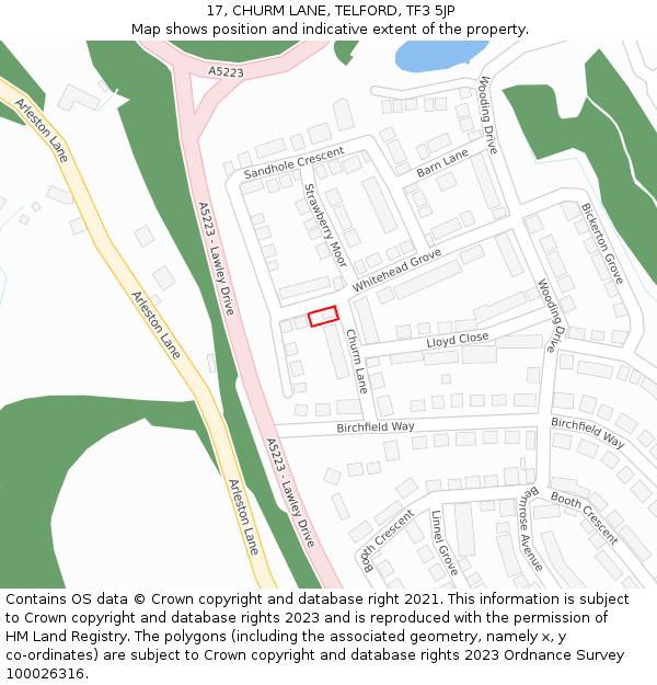 17, CHURM LANE, TELFORD, TF3 5JP: Location map and indicative extent of plot