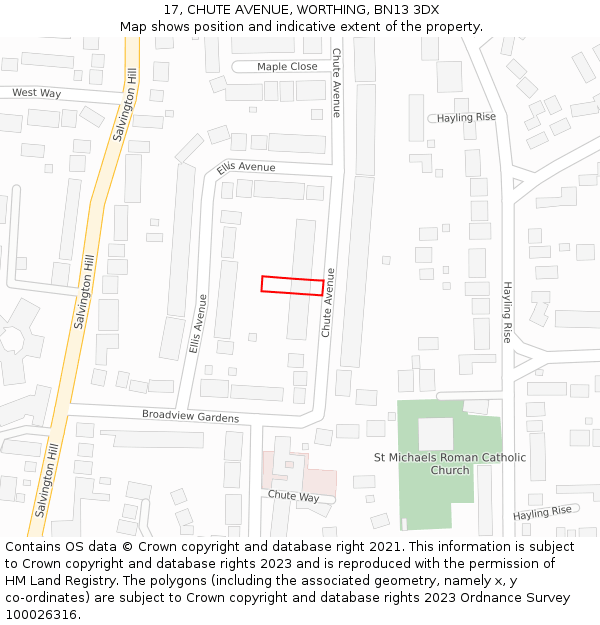 17, CHUTE AVENUE, WORTHING, BN13 3DX: Location map and indicative extent of plot