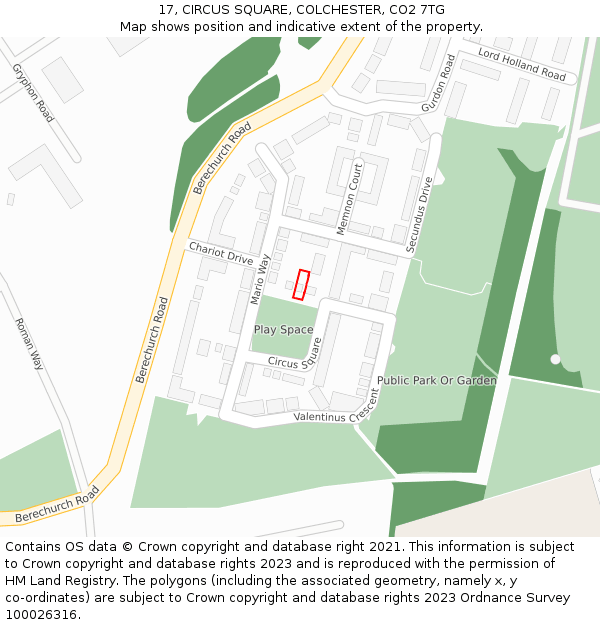 17, CIRCUS SQUARE, COLCHESTER, CO2 7TG: Location map and indicative extent of plot