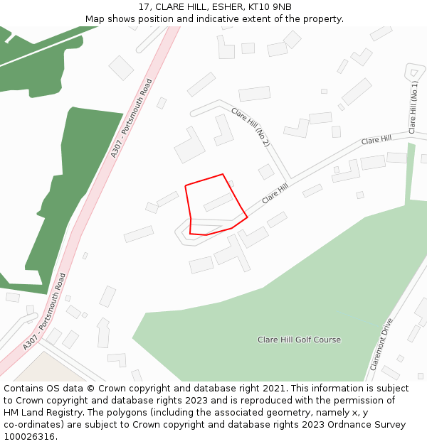 17, CLARE HILL, ESHER, KT10 9NB: Location map and indicative extent of plot