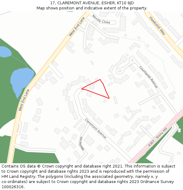 17, CLAREMONT AVENUE, ESHER, KT10 9JD: Location map and indicative extent of plot