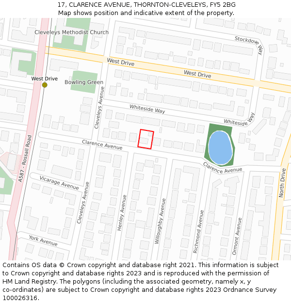 17, CLARENCE AVENUE, THORNTON-CLEVELEYS, FY5 2BG: Location map and indicative extent of plot