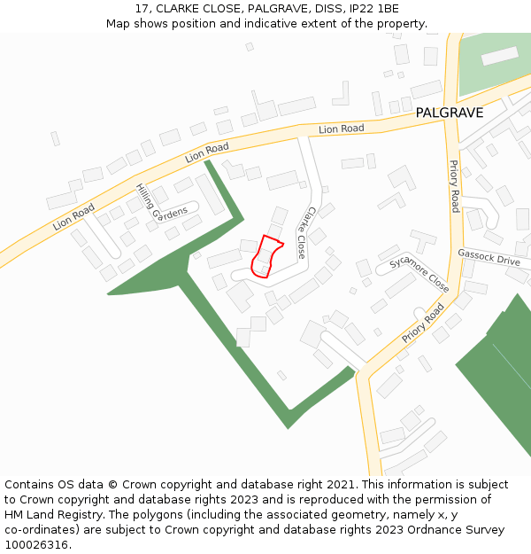 17, CLARKE CLOSE, PALGRAVE, DISS, IP22 1BE: Location map and indicative extent of plot
