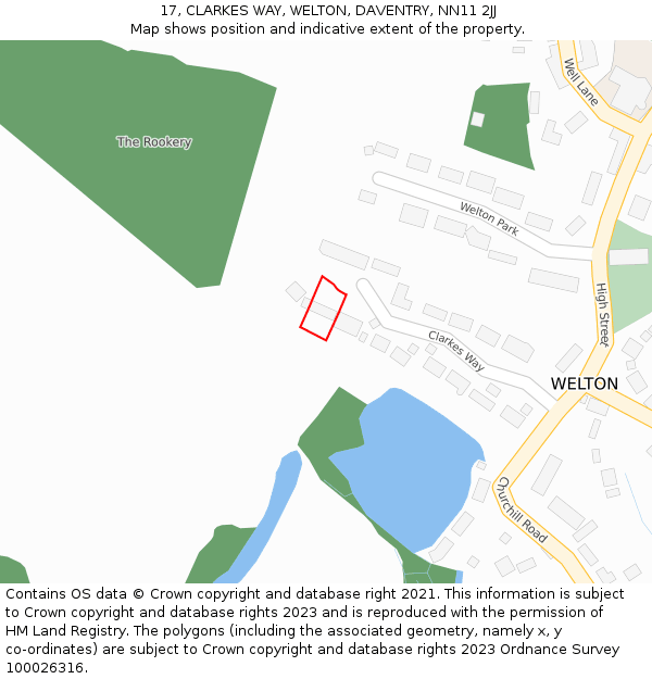 17, CLARKES WAY, WELTON, DAVENTRY, NN11 2JJ: Location map and indicative extent of plot