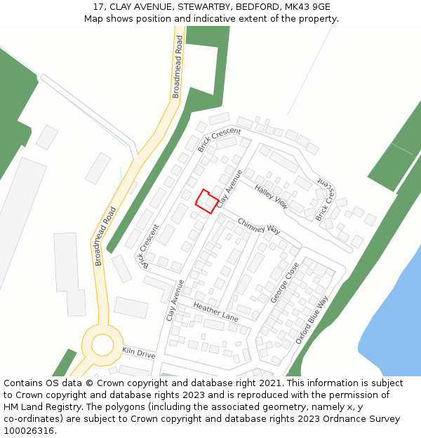 17, CLAY AVENUE, STEWARTBY, BEDFORD, MK43 9GE: Location map and indicative extent of plot