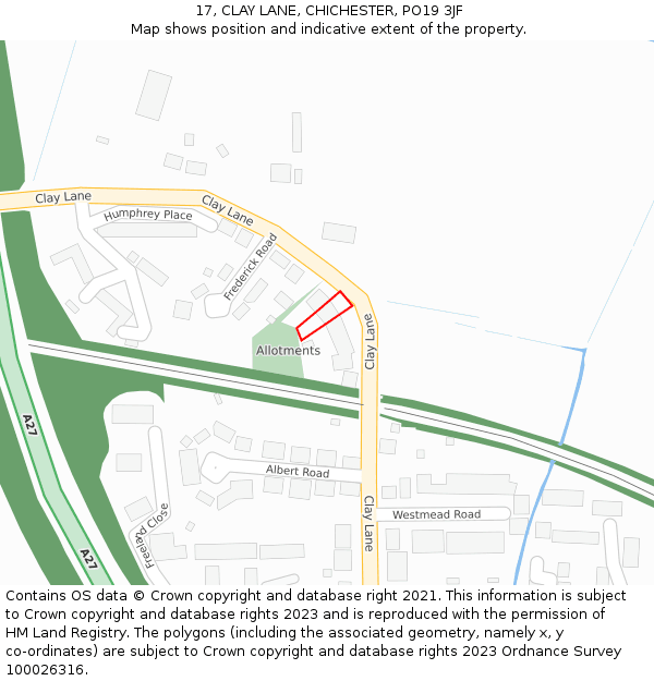17, CLAY LANE, CHICHESTER, PO19 3JF: Location map and indicative extent of plot