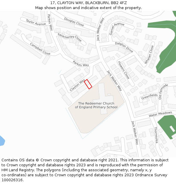 17, CLAYTON WAY, BLACKBURN, BB2 4FZ: Location map and indicative extent of plot