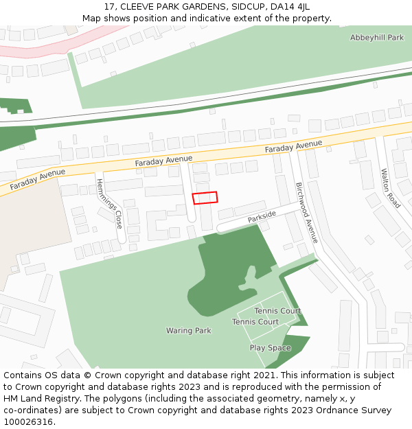 17, CLEEVE PARK GARDENS, SIDCUP, DA14 4JL: Location map and indicative extent of plot