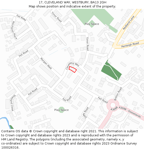 17, CLEVELAND WAY, WESTBURY, BA13 2GH: Location map and indicative extent of plot