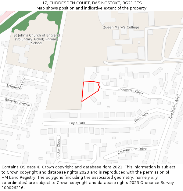 17, CLIDDESDEN COURT, BASINGSTOKE, RG21 3ES: Location map and indicative extent of plot