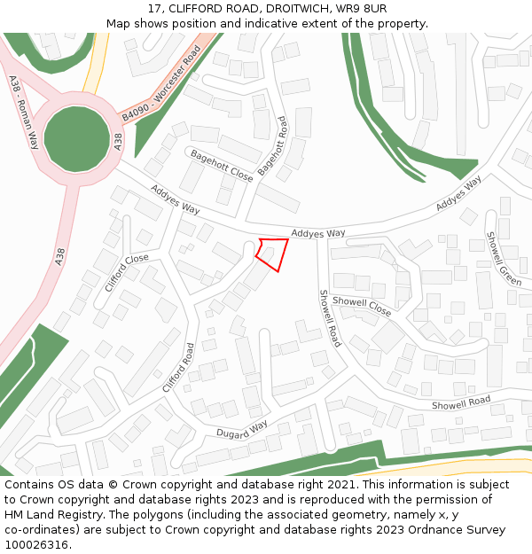 17, CLIFFORD ROAD, DROITWICH, WR9 8UR: Location map and indicative extent of plot