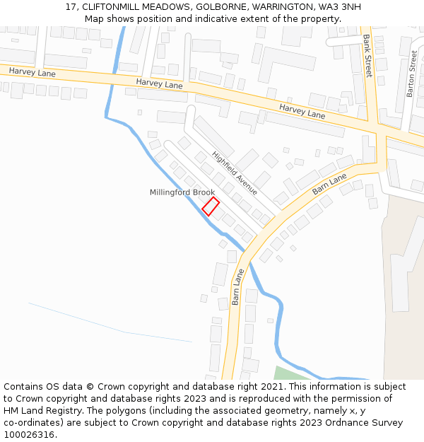 17, CLIFTONMILL MEADOWS, GOLBORNE, WARRINGTON, WA3 3NH: Location map and indicative extent of plot