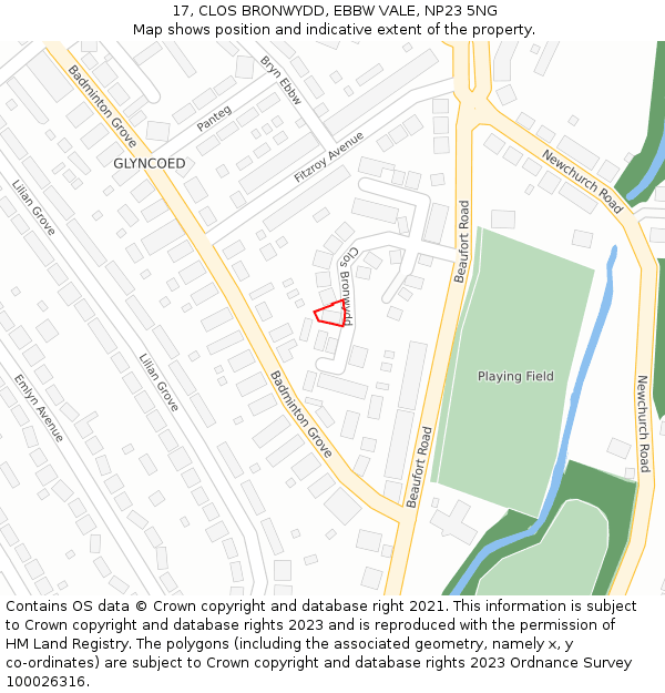 17, CLOS BRONWYDD, EBBW VALE, NP23 5NG: Location map and indicative extent of plot