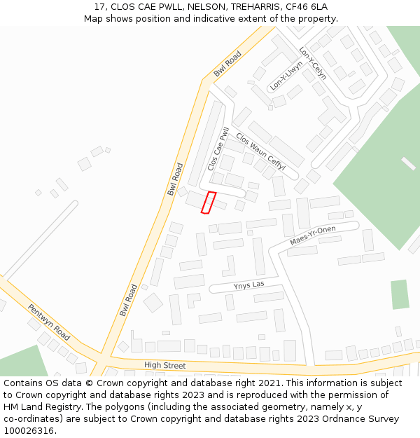 17, CLOS CAE PWLL, NELSON, TREHARRIS, CF46 6LA: Location map and indicative extent of plot
