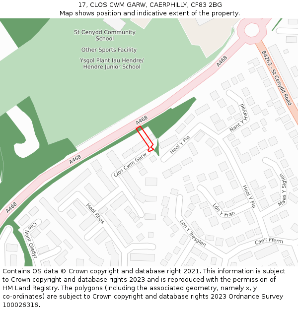 17, CLOS CWM GARW, CAERPHILLY, CF83 2BG: Location map and indicative extent of plot