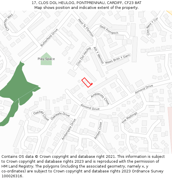 17, CLOS DOL HEULOG, PONTPRENNAU, CARDIFF, CF23 8AT: Location map and indicative extent of plot