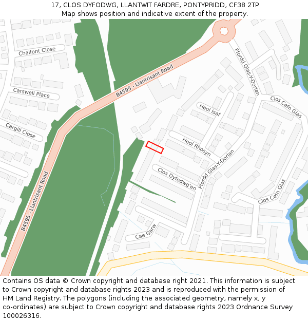 17, CLOS DYFODWG, LLANTWIT FARDRE, PONTYPRIDD, CF38 2TP: Location map and indicative extent of plot