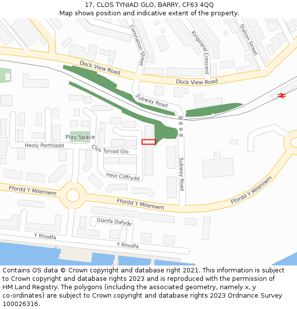 17, CLOS TYNIAD GLO, BARRY, CF63 4QQ: Location map and indicative extent of plot