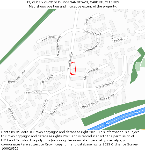 17, CLOS Y GWYDDFID, MORGANSTOWN, CARDIFF, CF15 8EX: Location map and indicative extent of plot