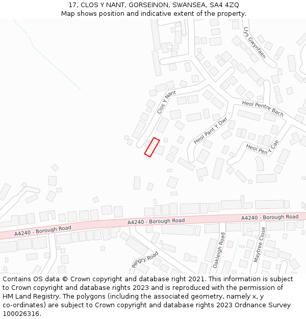 17, CLOS Y NANT, GORSEINON, SWANSEA, SA4 4ZQ: Location map and indicative extent of plot