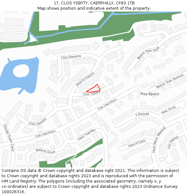 17, CLOS YSBYTY, CAERPHILLY, CF83 1TB: Location map and indicative extent of plot