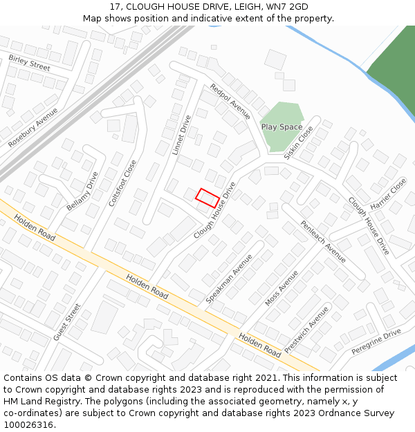 17, CLOUGH HOUSE DRIVE, LEIGH, WN7 2GD: Location map and indicative extent of plot