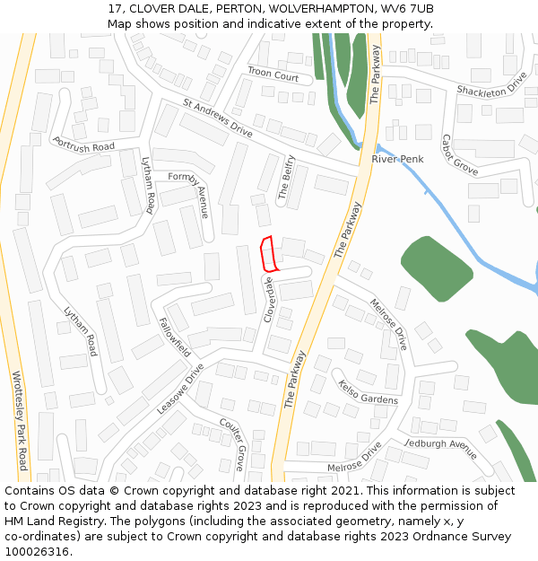 17, CLOVER DALE, PERTON, WOLVERHAMPTON, WV6 7UB: Location map and indicative extent of plot