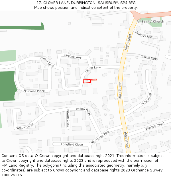 17, CLOVER LANE, DURRINGTON, SALISBURY, SP4 8FG: Location map and indicative extent of plot