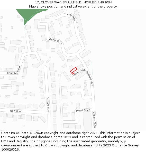 17, CLOVER WAY, SMALLFIELD, HORLEY, RH6 9GH: Location map and indicative extent of plot