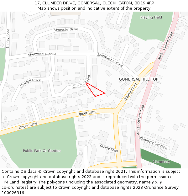 17, CLUMBER DRIVE, GOMERSAL, CLECKHEATON, BD19 4RP: Location map and indicative extent of plot