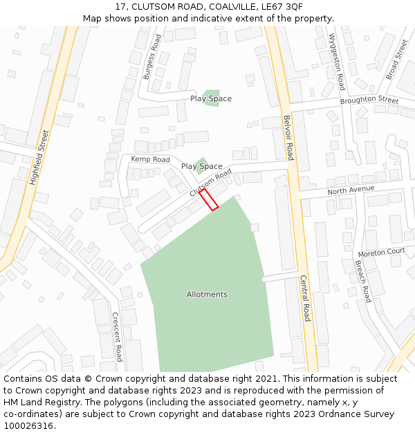 17, CLUTSOM ROAD, COALVILLE, LE67 3QF: Location map and indicative extent of plot