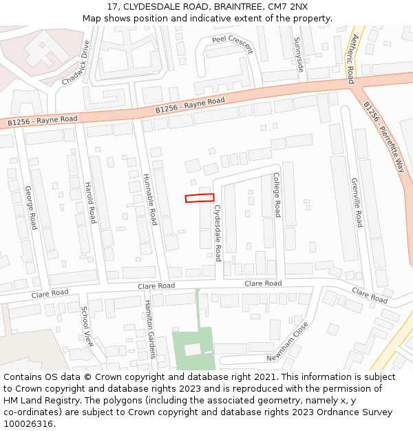 17, CLYDESDALE ROAD, BRAINTREE, CM7 2NX: Location map and indicative extent of plot