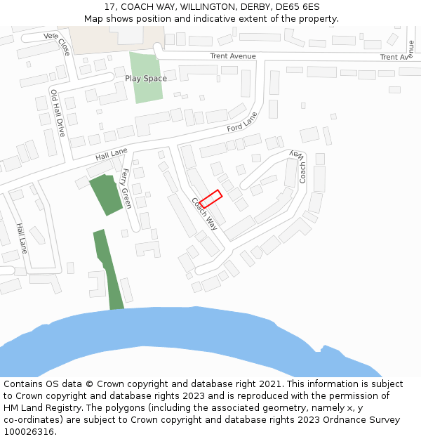 17, COACH WAY, WILLINGTON, DERBY, DE65 6ES: Location map and indicative extent of plot