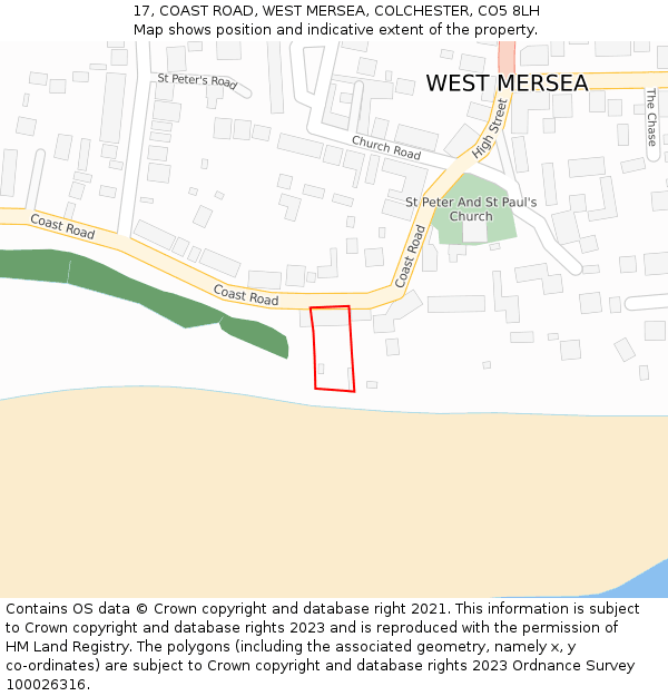 17, COAST ROAD, WEST MERSEA, COLCHESTER, CO5 8LH: Location map and indicative extent of plot