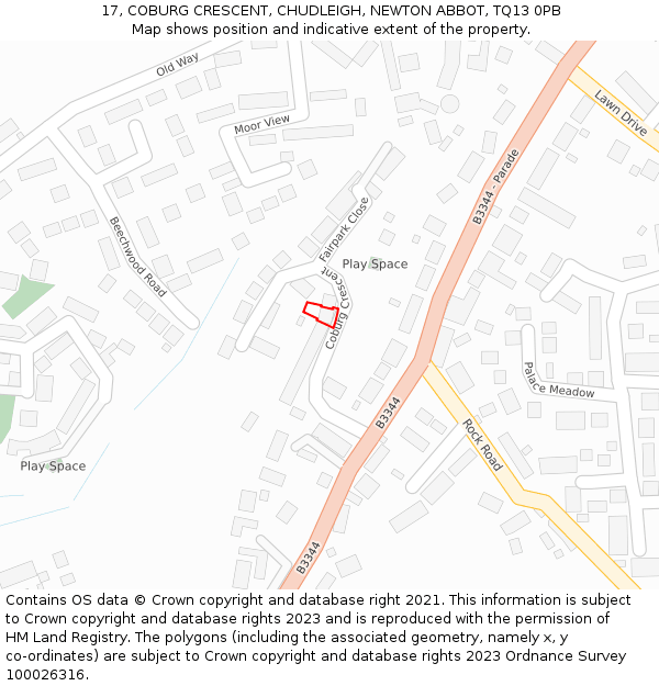 17, COBURG CRESCENT, CHUDLEIGH, NEWTON ABBOT, TQ13 0PB: Location map and indicative extent of plot