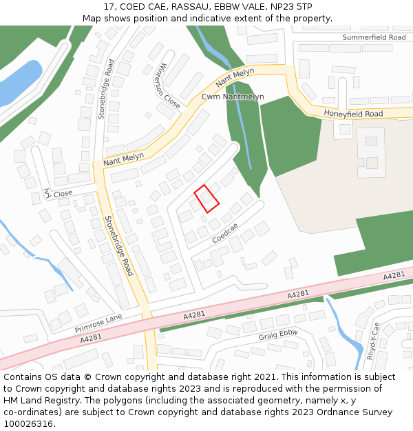 17, COED CAE, RASSAU, EBBW VALE, NP23 5TP: Location map and indicative extent of plot