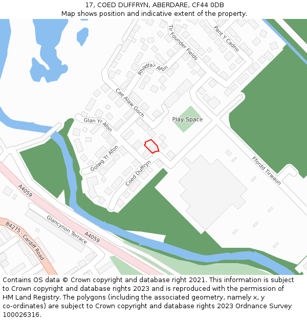 17, COED DUFFRYN, ABERDARE, CF44 0DB: Location map and indicative extent of plot