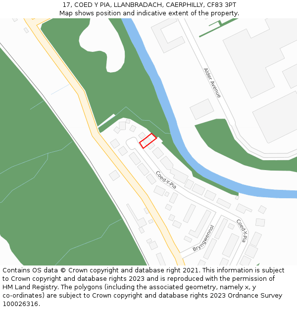 17, COED Y PIA, LLANBRADACH, CAERPHILLY, CF83 3PT: Location map and indicative extent of plot