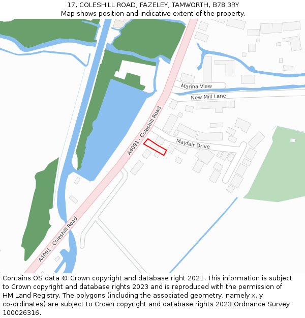 17, COLESHILL ROAD, FAZELEY, TAMWORTH, B78 3RY: Location map and indicative extent of plot