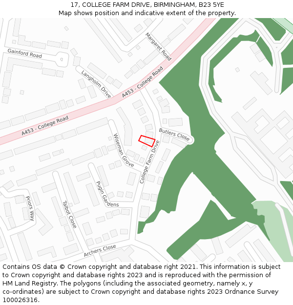 17, COLLEGE FARM DRIVE, BIRMINGHAM, B23 5YE: Location map and indicative extent of plot