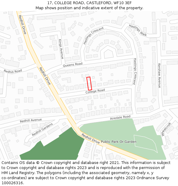 17, COLLEGE ROAD, CASTLEFORD, WF10 3EF: Location map and indicative extent of plot